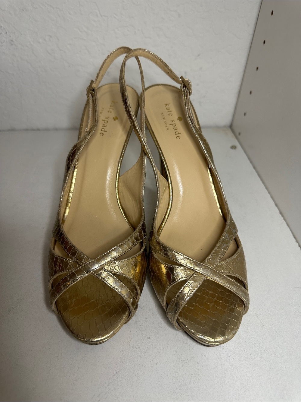 kate spade Metallic Gold Crisscross Slingback Heels